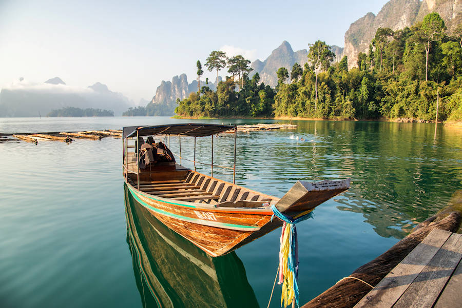 900 floating bamboo raft with beautiful lake and mountain 